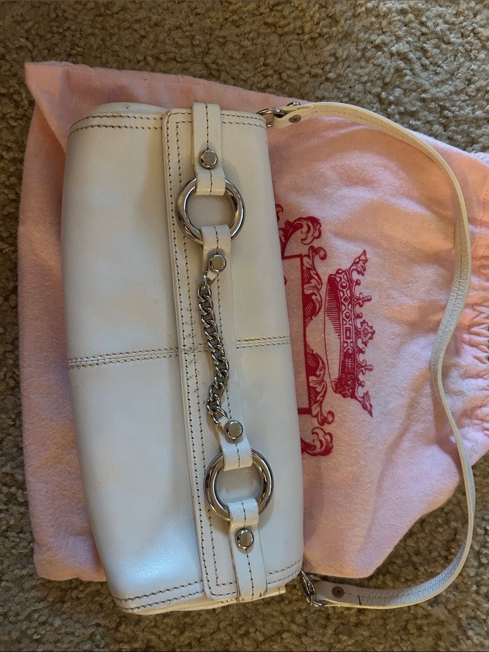 Vintage Juicy Couture White Leather Shoulder Bag with Silver Hardware